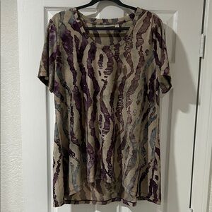 LOGO by Lori Goldstein Purple and Tan Short Sleeve Top